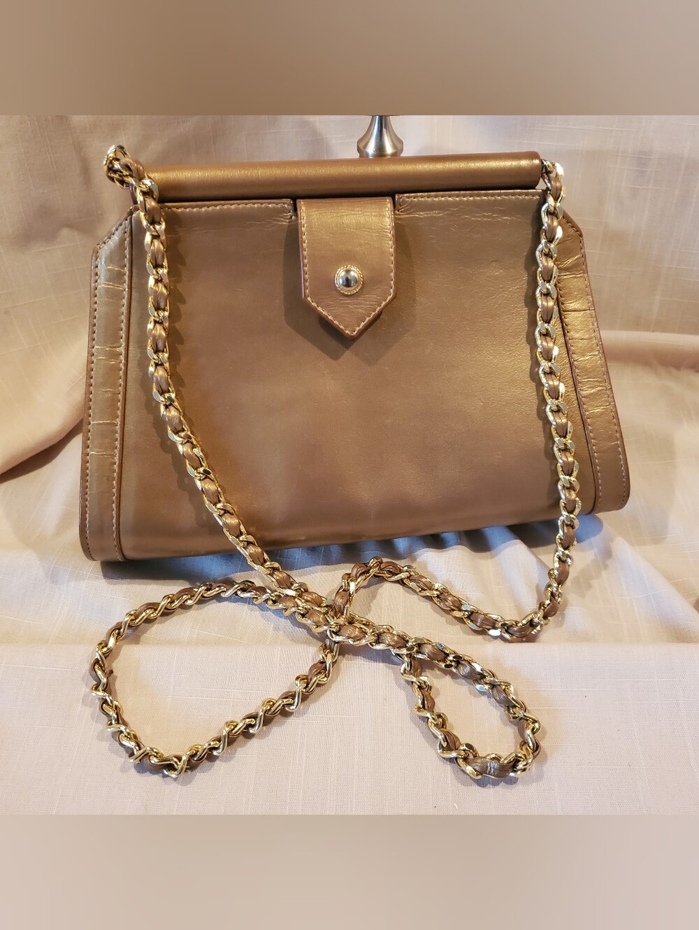Vintage 1980s Simard & Voyer Metallic Gold Evening Bag Chain Strap